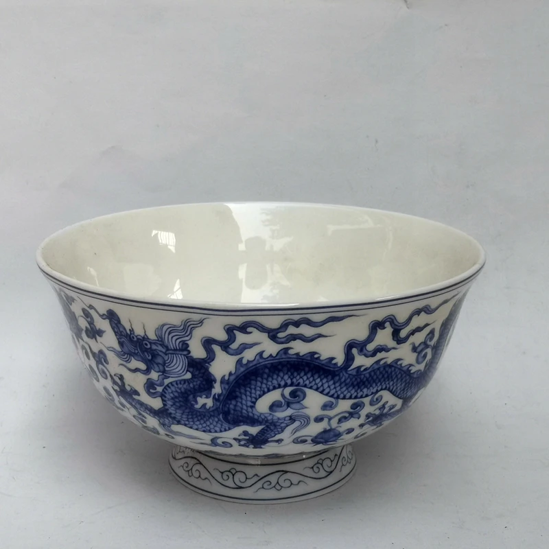

YIZHU CULTUER ART Collected China Old blue-and-white Porcelain Painting Dragon Figure Bowl Dish Family Decoration Gift