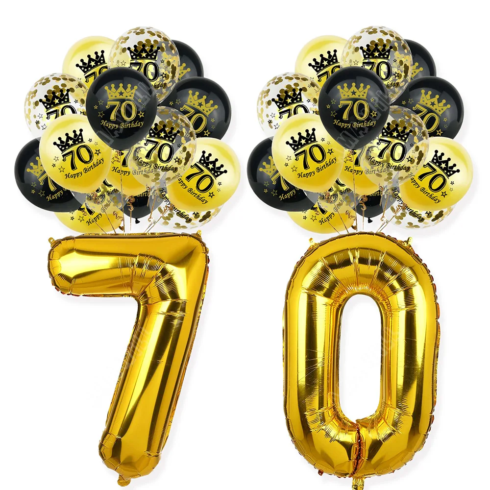 

Happy 70th Birthday Party Decorative Adult 70 Years Old Balloon 12Inch Latex Confetti Number Foil Balloon 70 Anniversary Supply