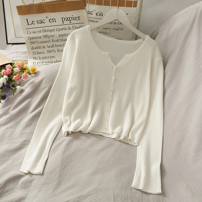 Укороченный кардиган дешевый Свитер оверсайз с длинным рукавом женская блуза