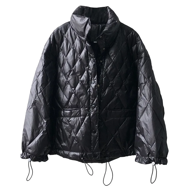 Женский пуховик с воротником стойкой теплый свободный со стразами в Корейском