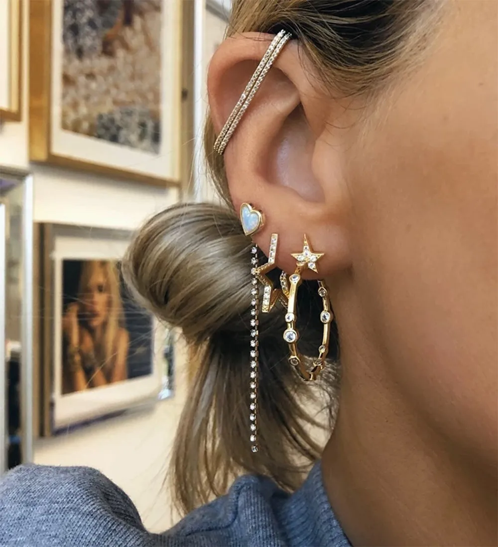 Серьги каффы ANDYWEN из стерлингового серебра 925 пробы золотистые одинарные клипсы