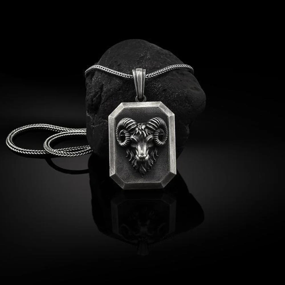 

Aries Ram Head Tag Necklace Men's Gift Pendant Vintage Old Animal Sweater Chain Wild Long Style Men's Necklaces