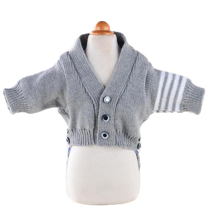 Stripe Pet Dog Cardigan Sweaters Coat With Button Autumn Winter Dogs Bat shirt Clothes British Style Cat Knitwear For Chihuahua | Дом и сад