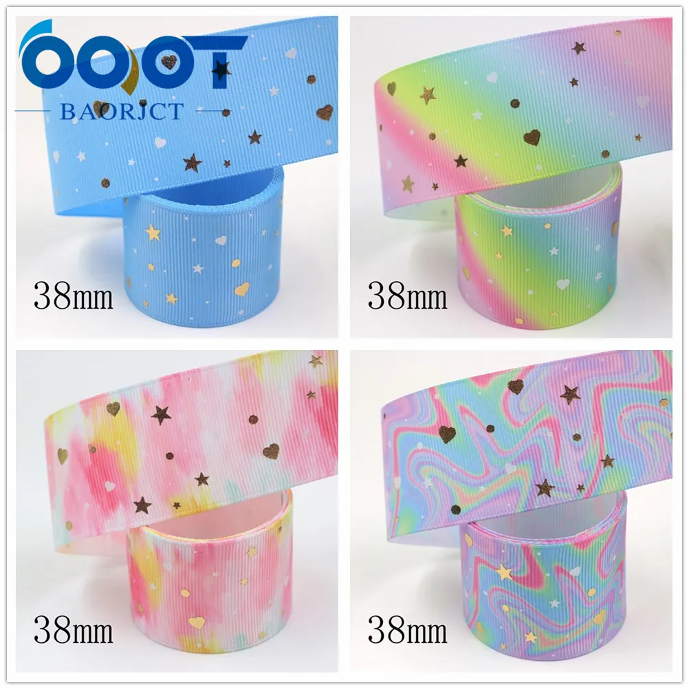 OOOT BAORJCT I-19916-2172, 38 мм, 5 ярдов Новые Флуоресцентные красочные печатные корсажные ленты, DIY головной убор ручной работы подарочная упаковка