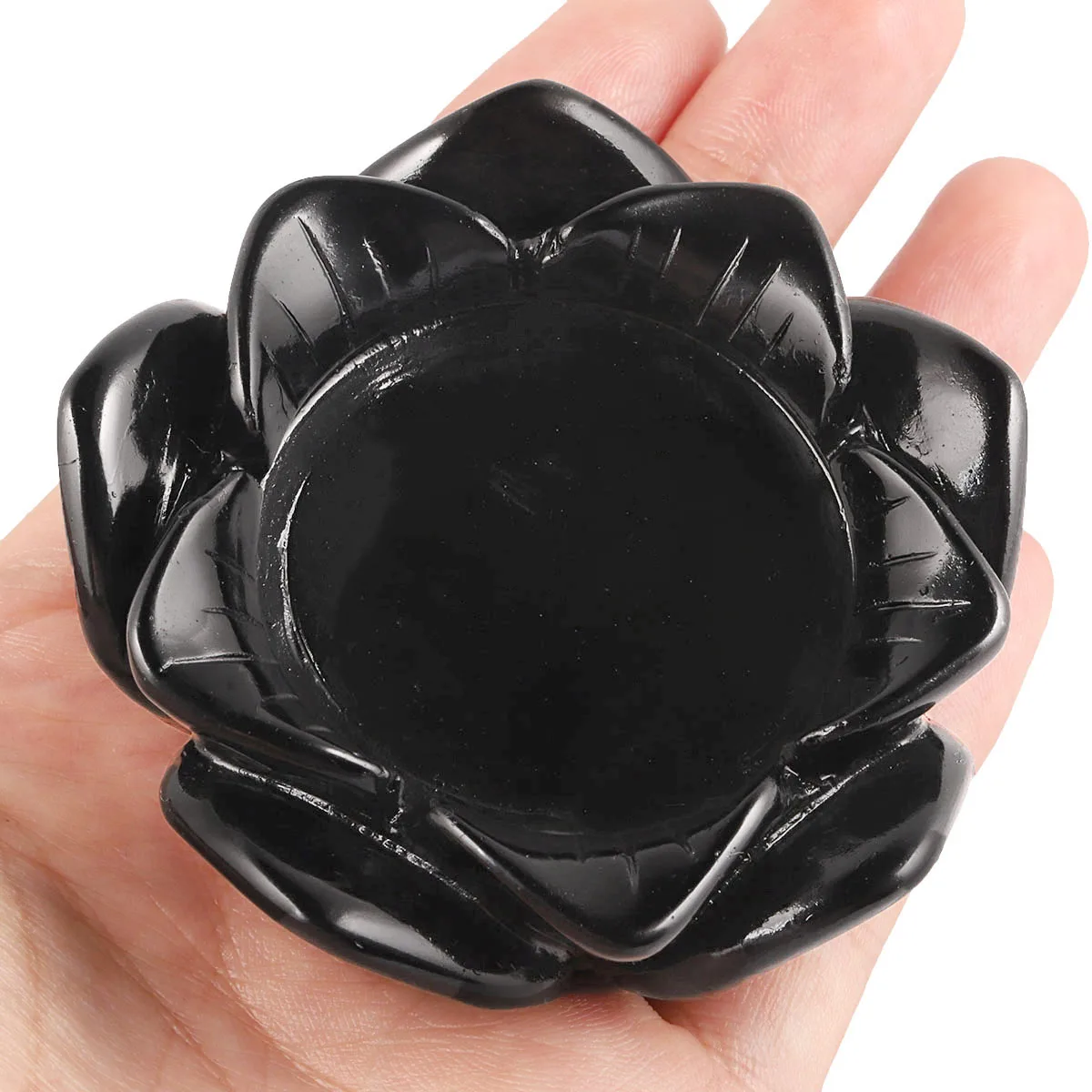 Natural Crystal Stone Lotus Candle Holder Reiki Healing White Jade Black Obsidian Ornament Collection Craft Room Decor Luck Gift
