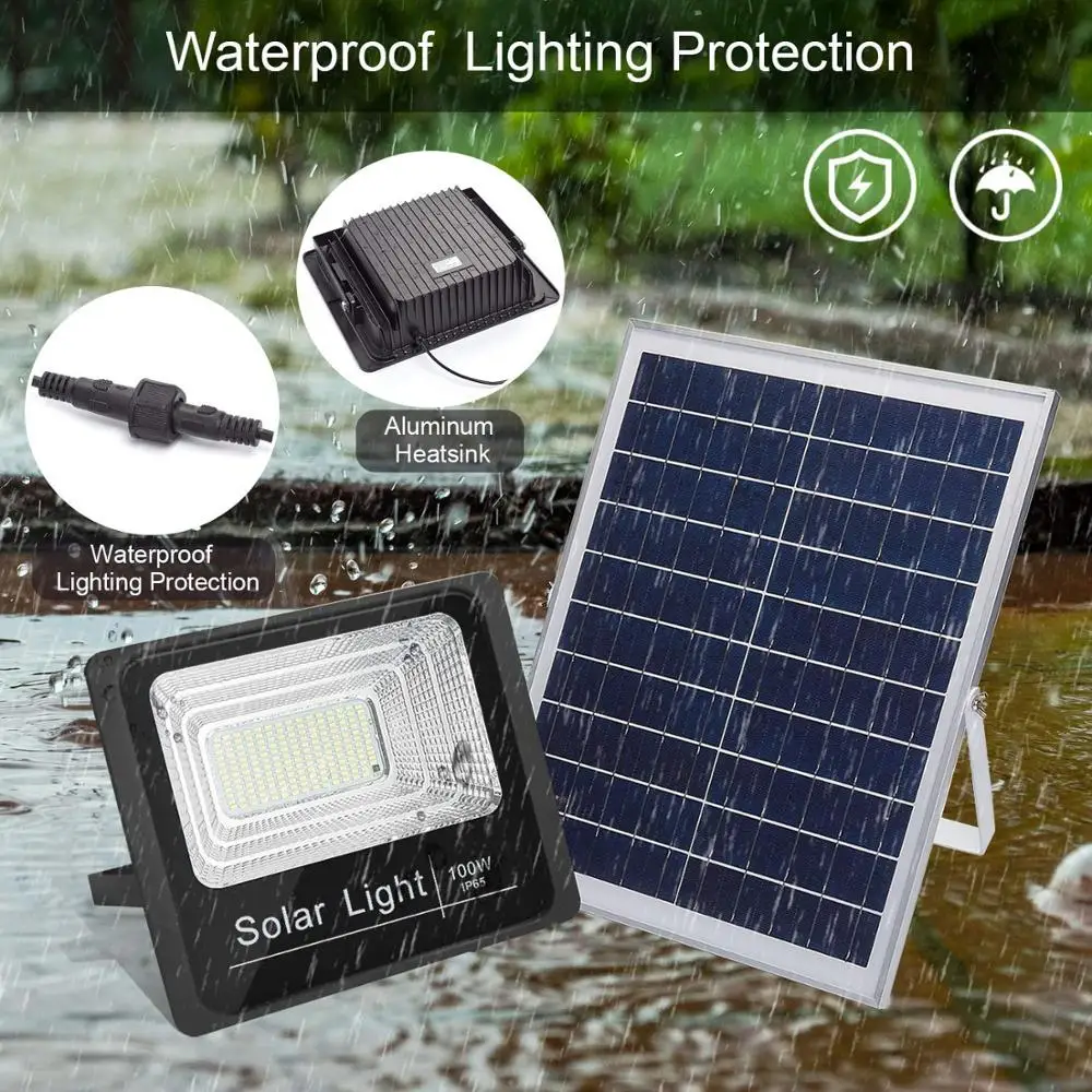 

100W Solar Flood Lights Outdoor Street Led Light, 180 LEDs 4500 Lumens Waterproof IP65 with Remote Control Security Lighting