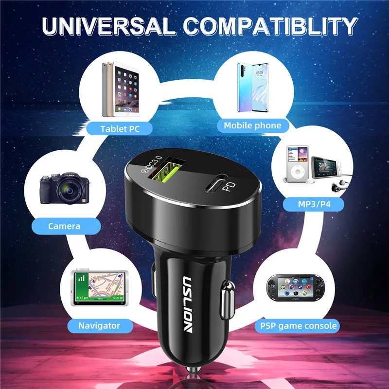 Автомобильное зарядное устройство USLION с USB портом 36 Вт Quick Charge 3 0|Зарядные