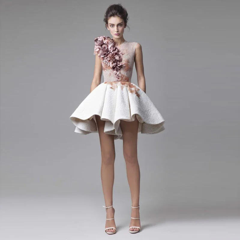 

Женское вечернее платье It's yiiya, белое короткое Кружевное платье-трапеция выше колена без рукавов с цветочным принтом на лето 2019