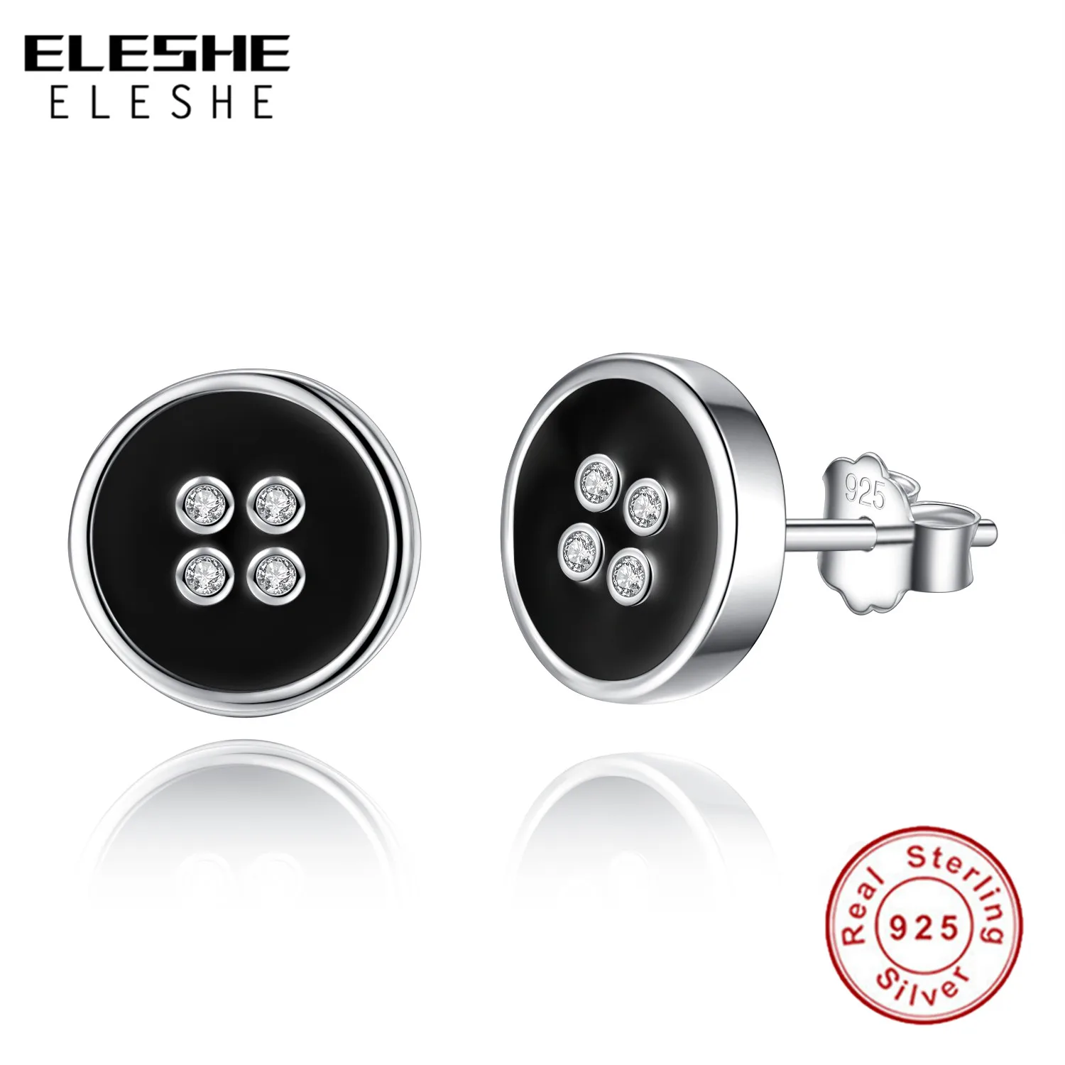 ELESHE 925 пробы серебряные серьги гвоздики с кристаллами для Для женщин мода