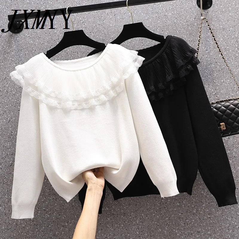 

JXMYY модная женская одежда, осень 2021, новый стиль, кружевной вязаный свитер в иностранном стиле, топ, футболка