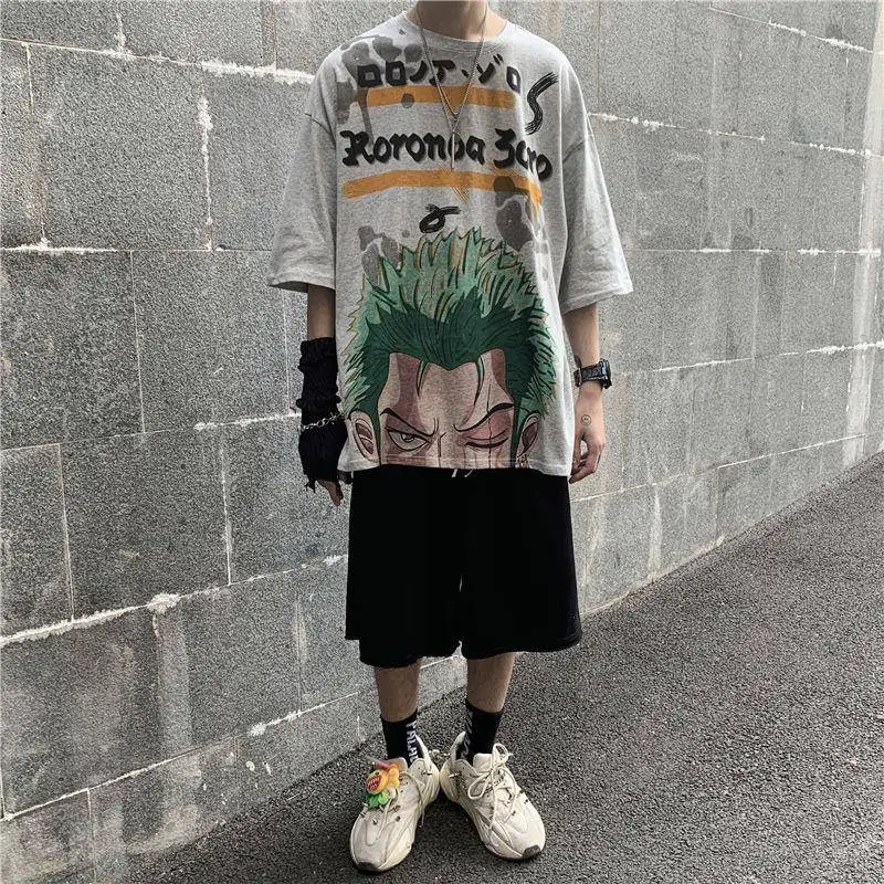 Кавайная футболка с нами уличная одежда повседневная свободная рисунком ророноа