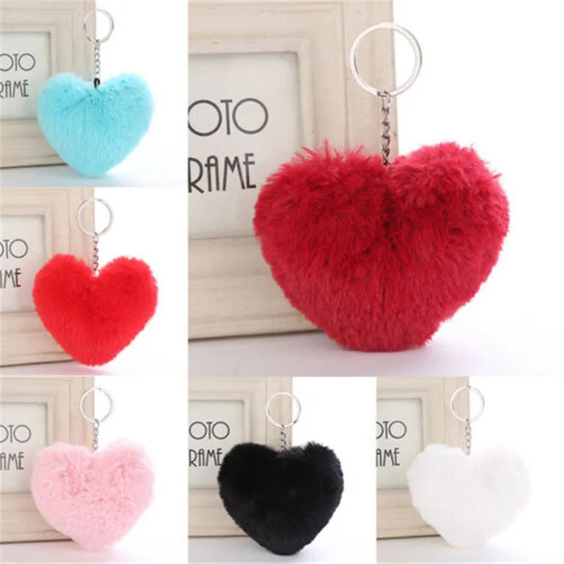 

Soft Fluffy Keychain Pompom Heart Shape Key Ring Handbag Car Pendant Accessories