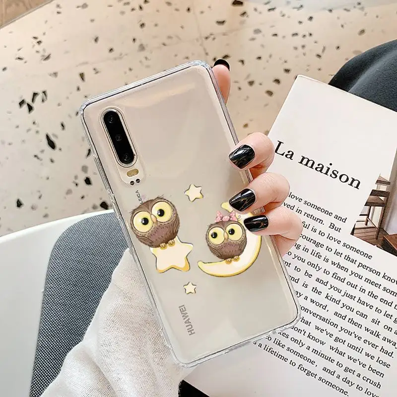 

Cute Owl Black Phone Case Transparent for Samsung A71 S9 10 20 HUAWEI p30 40 honor 10i 8x xiaomi note 8 Pro 10t 11