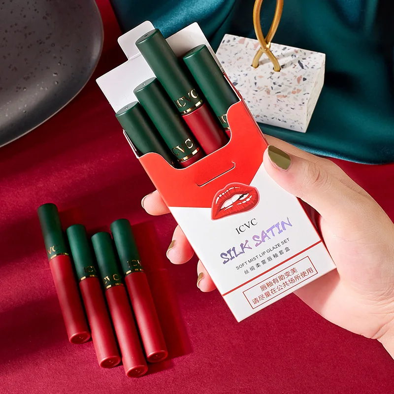 

Creative Cigarette Lipstick 4PCS Set Matte Velvet Lipsticks Lips Makeup Sexy Nude Non-Stick Cup Lips Makeup Waterproof Lipstick