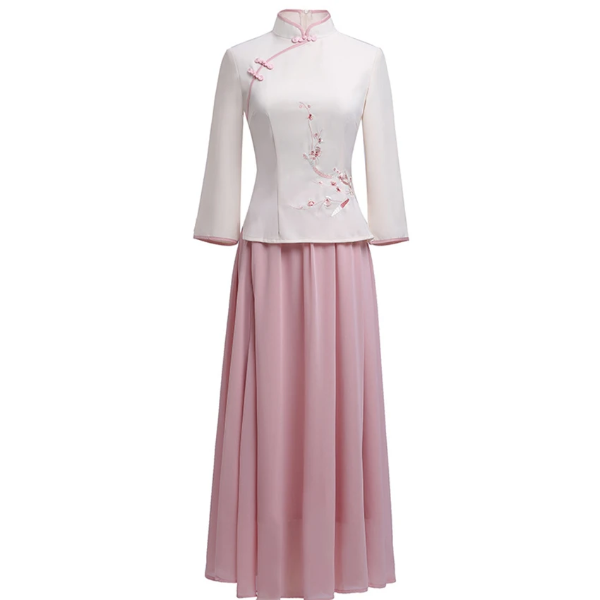 Традиционная китайская одежда для женщин новые юбки Cheongsam Топ Hanfu Новогодняя винтажная китайская рубашка Стиль Тан костюм