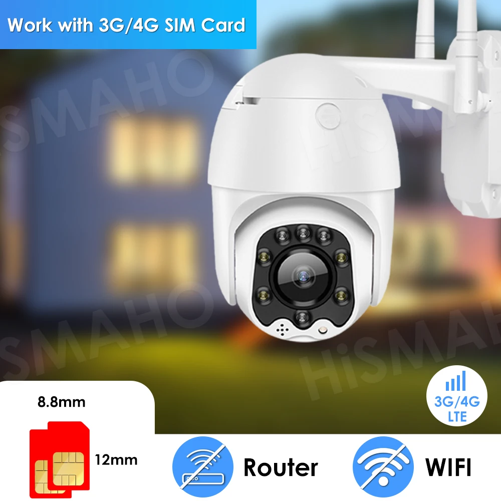 

3G 4G Camera 1080P HD PTZ Camera Wireless GSM SIM Card WIFI IP Camera Security Outdoor CCTV P2P IR Night Vision 30M CamHi