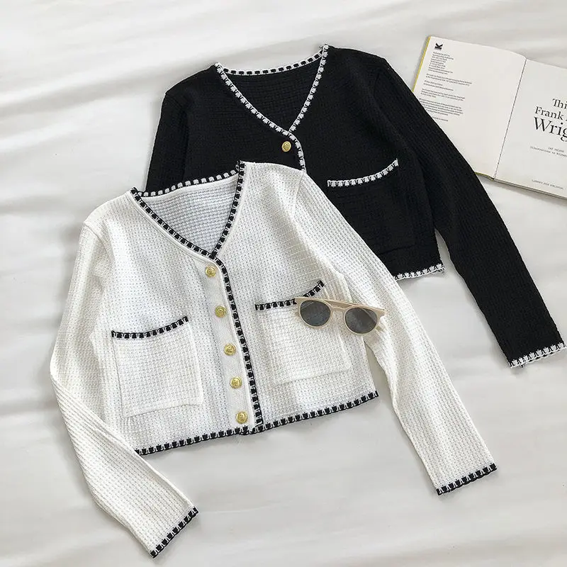 Женский вязаный кардиган с V образным вырезом и длинным рукавом| |