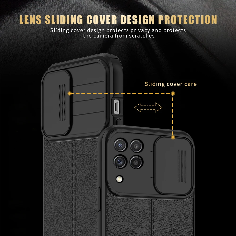 Huawei P40 Lite Case Slide Camera Lens Protection Back Cover For P30 oft Lychee Pattern Shockproof Phone Coque | Мобильные телефоны