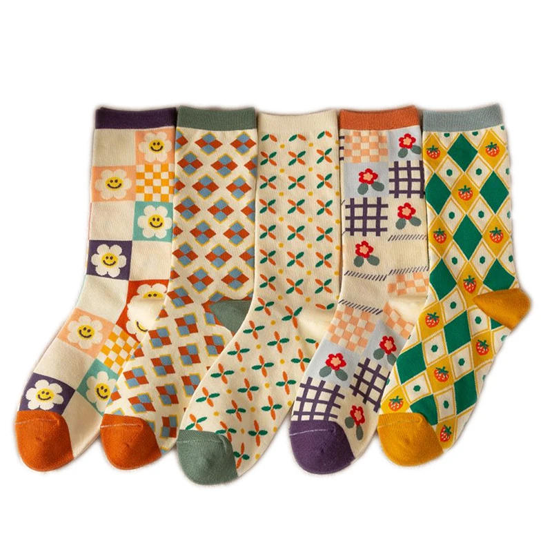 2 Pair Print Cute Long Winter Socks Women Fashion New Flowers Cotton Socks Set Kawaii Breathable Korean Style Streetwear Socken
