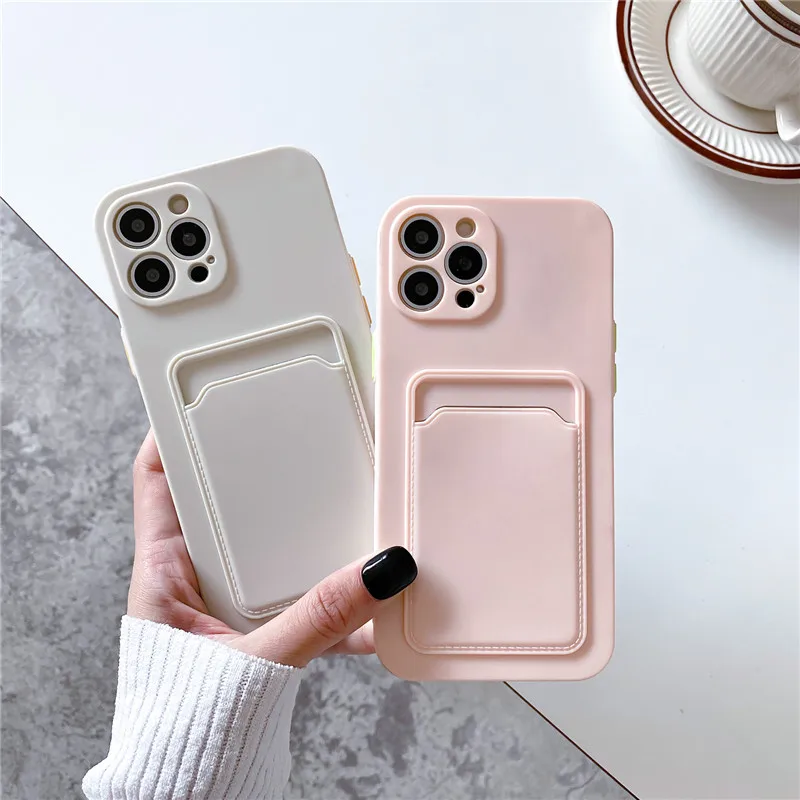 

Color Soft TPU Cover Card Strap Holder Phone Case Camera Protection For iPhone 11 12 Pro Mini X XR XS Max 7 8 Plus SE 2020 Candy