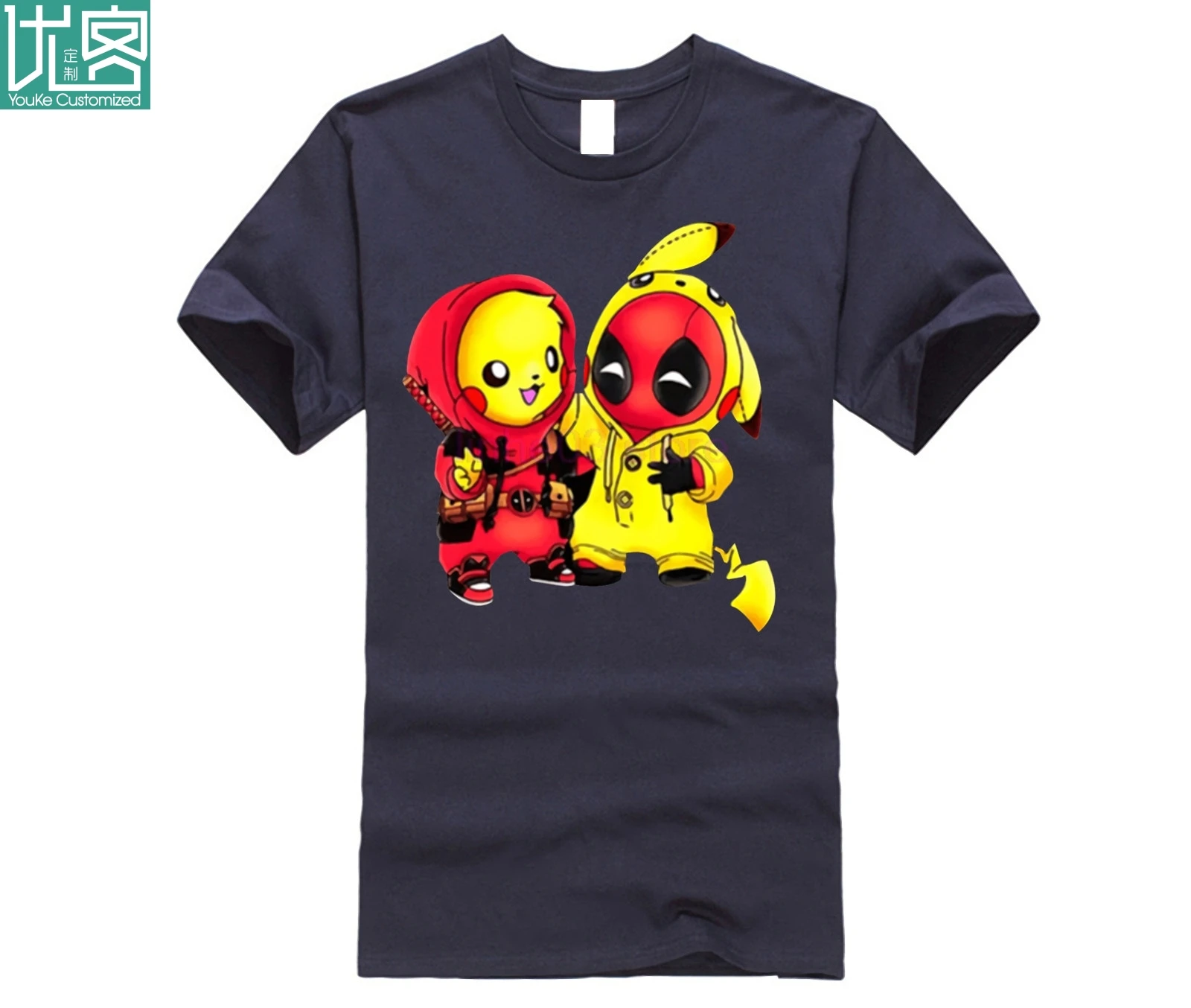 Мужская хлопковая футболка с коротким рукавом летняя принтом Pika Chu Deadpool 2019 -