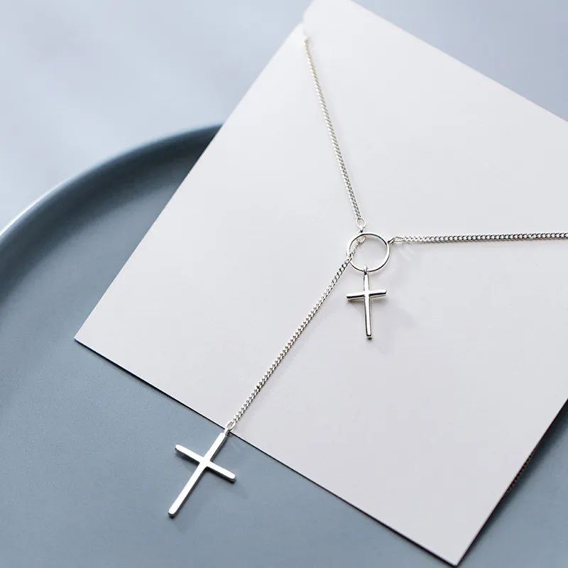 

2021 New Double Cross Round Long Chain Pendant Sweater Necklace Jewelry For Women Accessories dz123