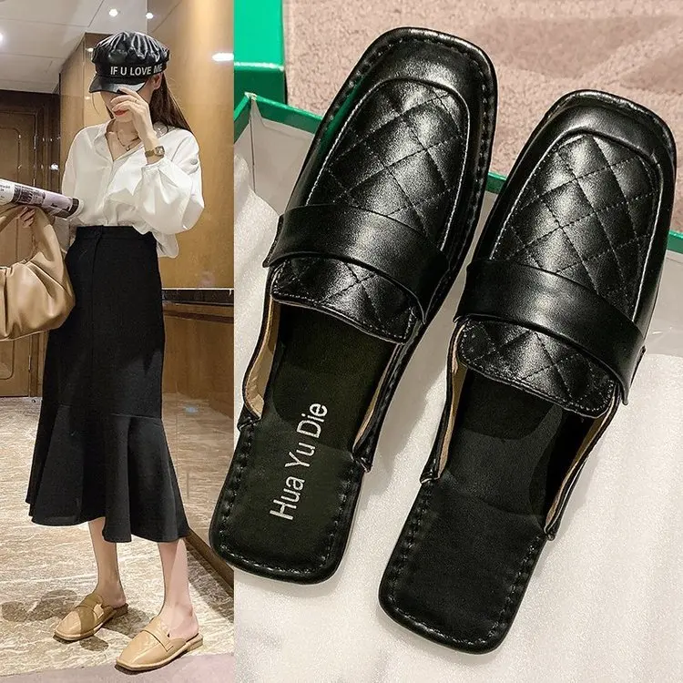 

Shoes Ladies' Slippers Luxury Slides Slipers Women Square Toe Designer 2021 Flat Cover Rome Basic PU Rubber Fabric Slippers Casu