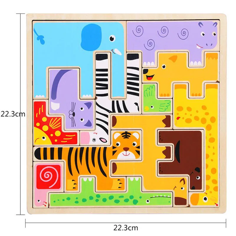 Creative 3D Cartoon Animals Vehicle Wood Puzzles Jigsaw Toys For Children Intelligence Development Baby Early Educational Toys