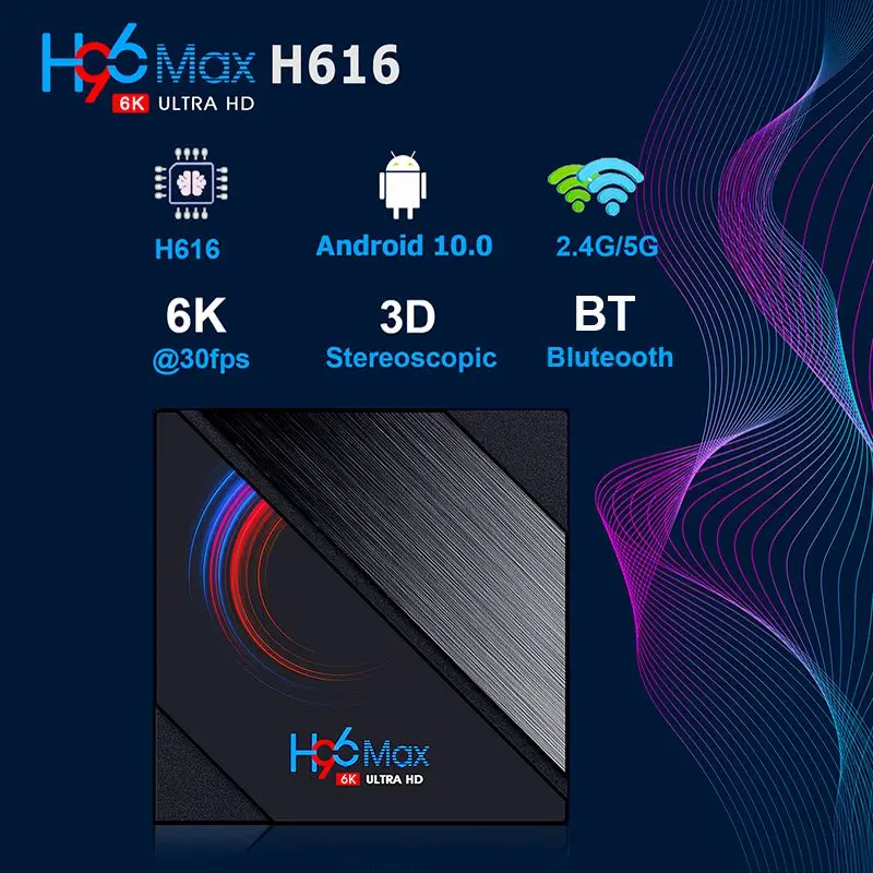 

ТВ-приставка H96 Max на Android 10, 4 ядра, 4 + 32/64 ГБ, 2,4 ГГц, Wi-Fi