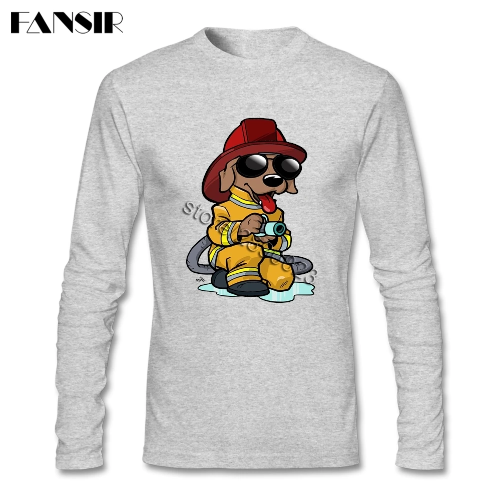 Мужская футболка с длинным рукавом круглым вырезом хлопок пожарный рисунком