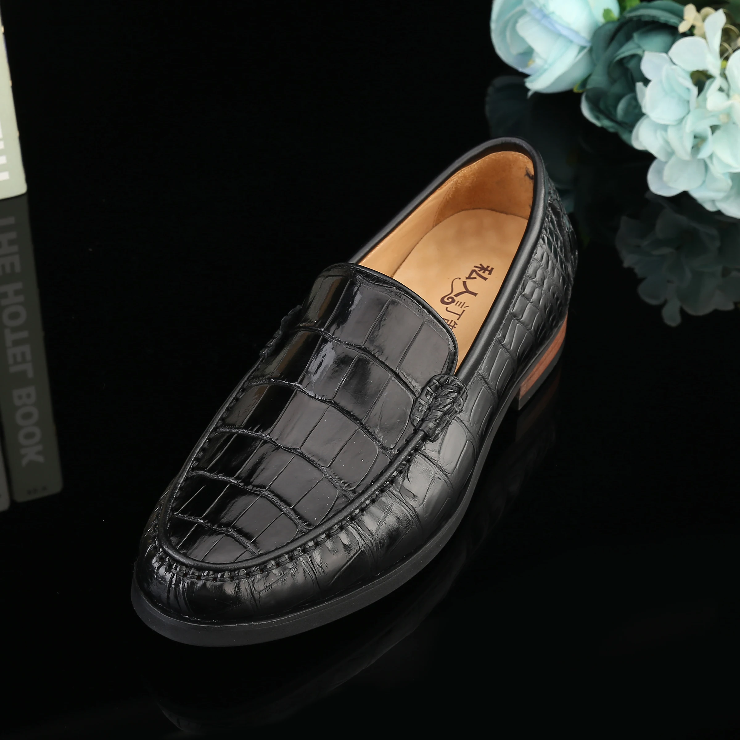 Мужские туфли из крокодиловой кожи с подкладкой коровьей деловые модельные