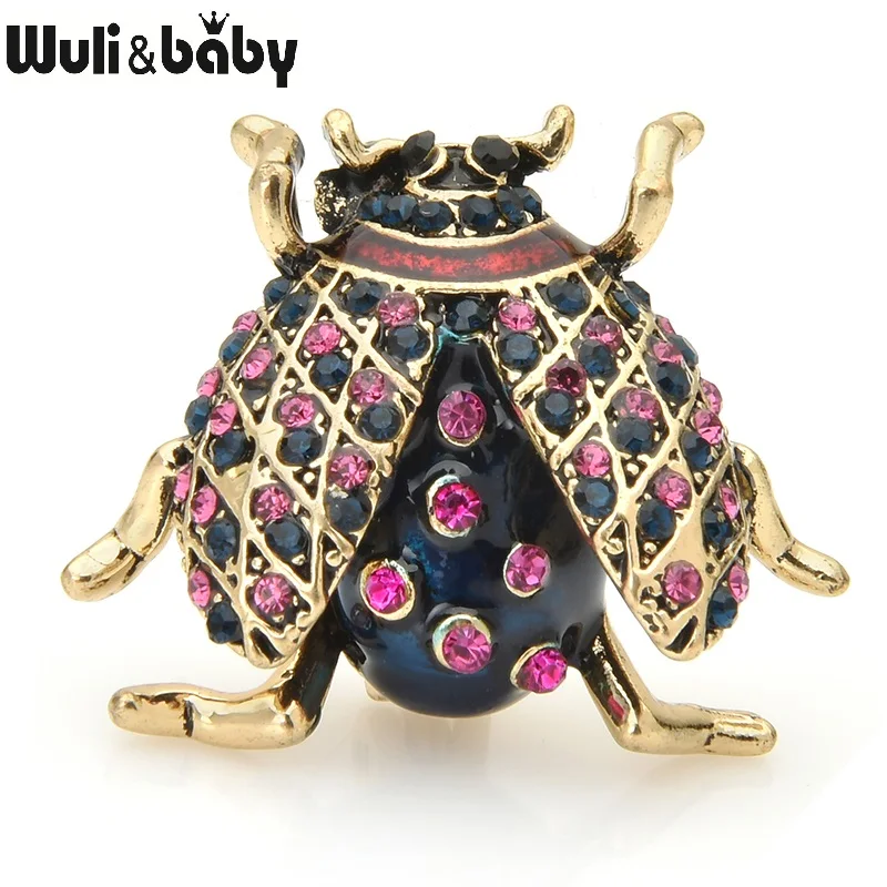 Wuli & baby красные стразы синяя божья коровка броши для женщин классический сплав