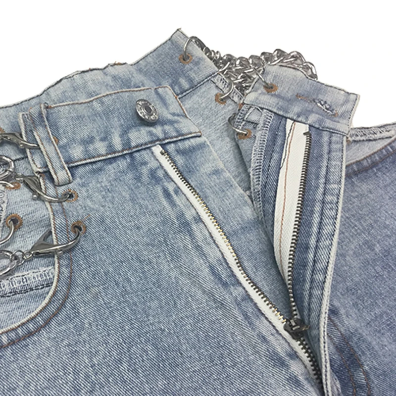

[EAM] Women Wide Leg Blue Denim Hollow Out Shorts New High Waist Loose Fit Trousers Fashion Tide Spring Summer 2021 1DD6396