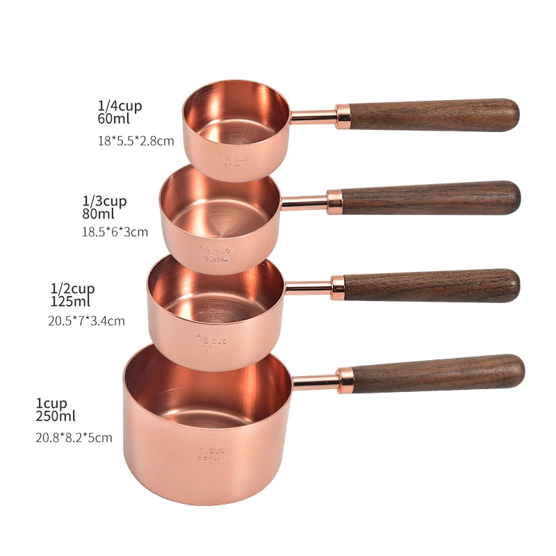 4 шт Розовое золото мерные стаканы ложка набор со шкалой Нержавеющая сталь Медь