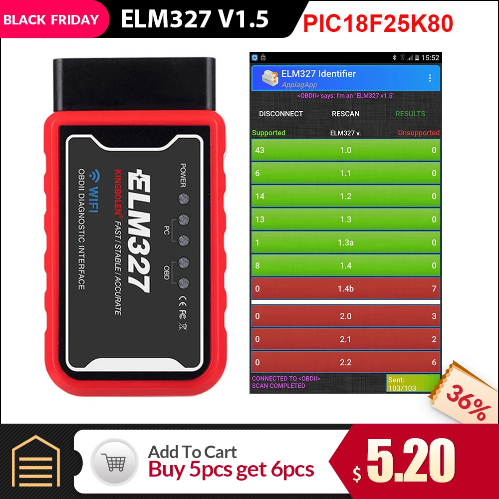 ELM327 V1.5 Bluetooth/wifi с чипом PIC18F25K80 Kingbolen ELM 327 OBD2 диагностический инструмент для Android/IOS/PC OBDII автоматический сканер