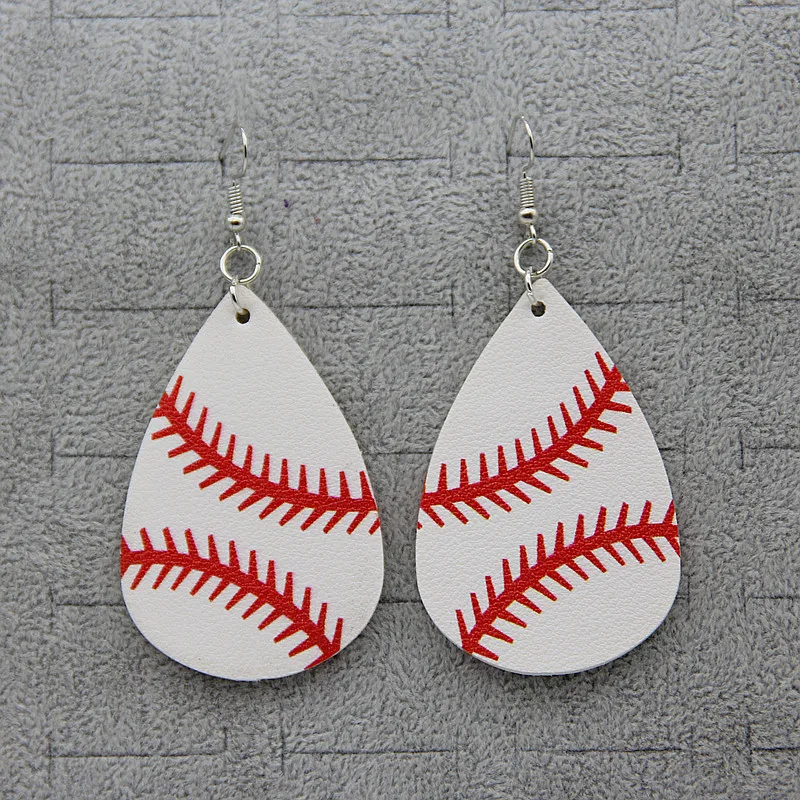 2019 Новая мода Бейсбол PU серьги из кожи для женщин эффектные Софтбол красные белые
