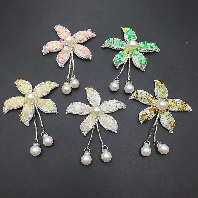 Прекрасная ручная работа стразы цветок кисточка жемчуг летняя вышивка