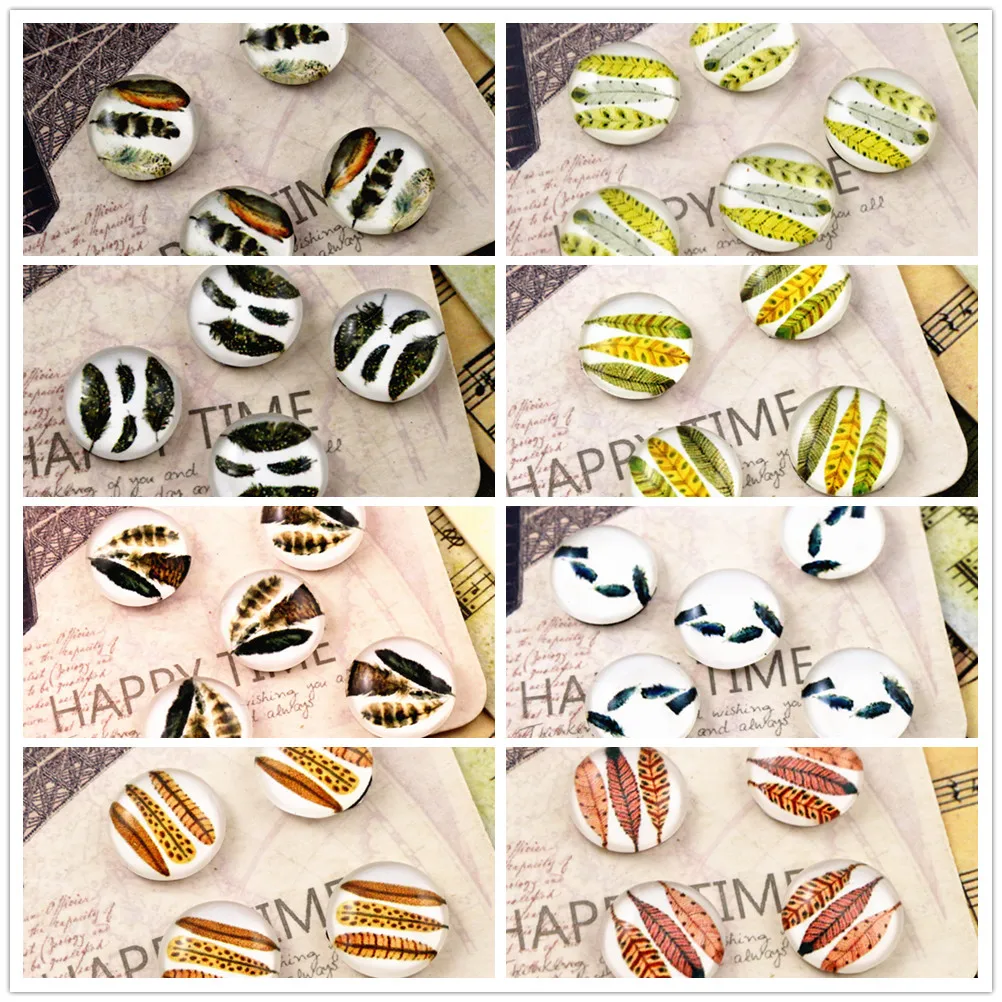 

New Fashion 20pcs 12mm Handmade Photo Glass Cabochons (Feather series)