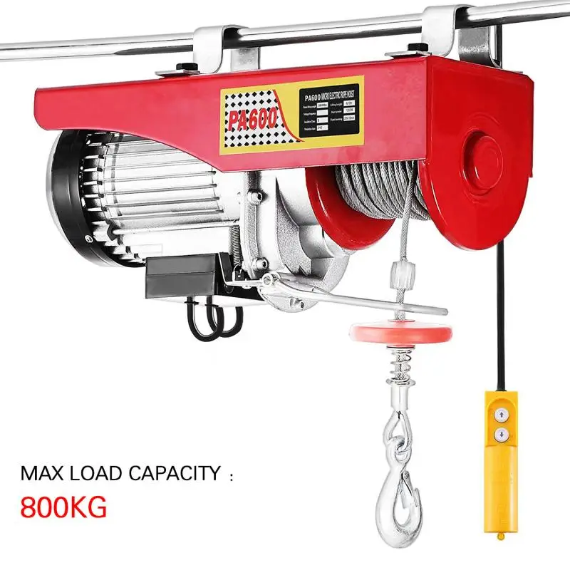 Electric Hoist 230V Red Steel Type Household Crane 800kg Electrical Trolley Cable Crane Winch Cable Winch Cable Hoist 1450W EU