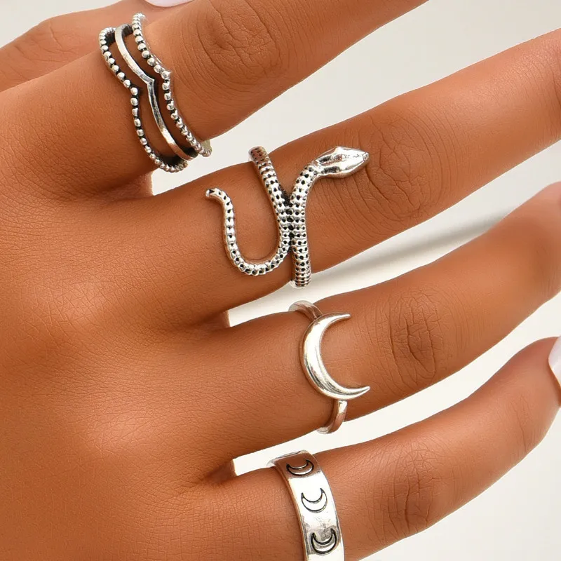 

4Pcs Simple Ring for Women Snake Shape Finger Rings Set Exquisite Trend Jewelry