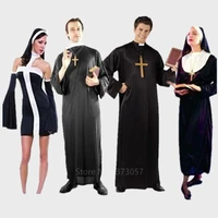 halloween cosplay costumes for adult halloween carnival priest nun long robes religious catholic church clothing missionary men