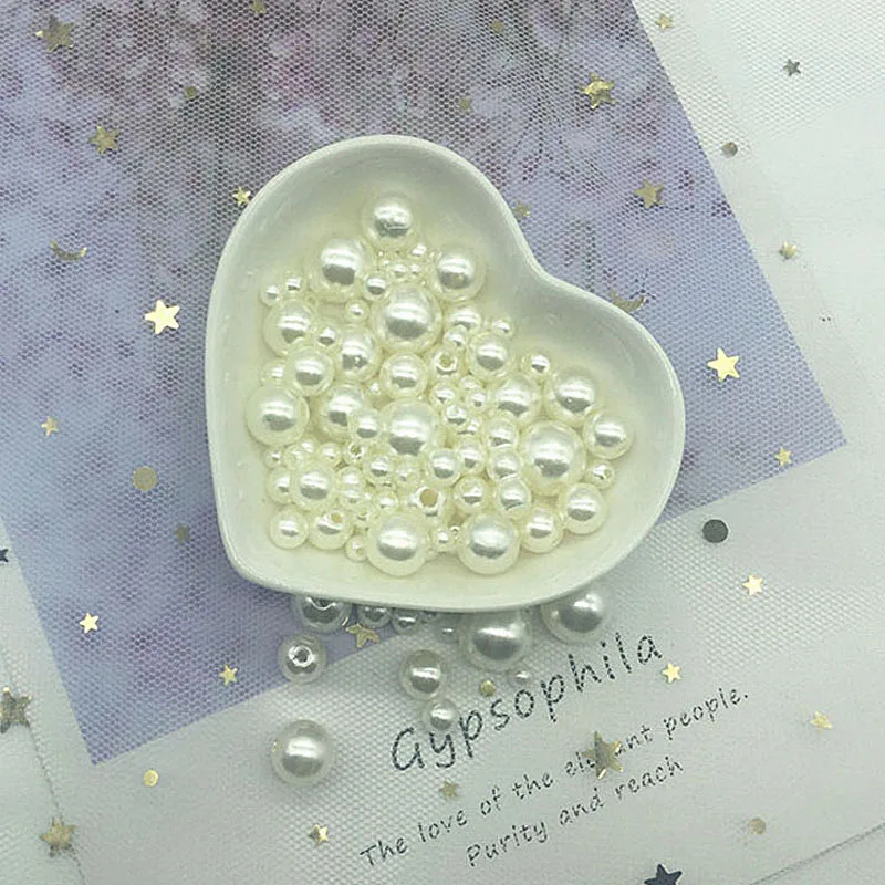 Круглые бусины из АБС пластика с прямым отверстием 4/5/6/8/10/12 мм белого цвета и