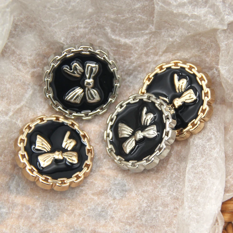 

HENGC 20mm Bow Black Gold Metal Women Coat Buttons For Clothing Vintage Rosette Handmade Decorative DIY Accessories Wholesale