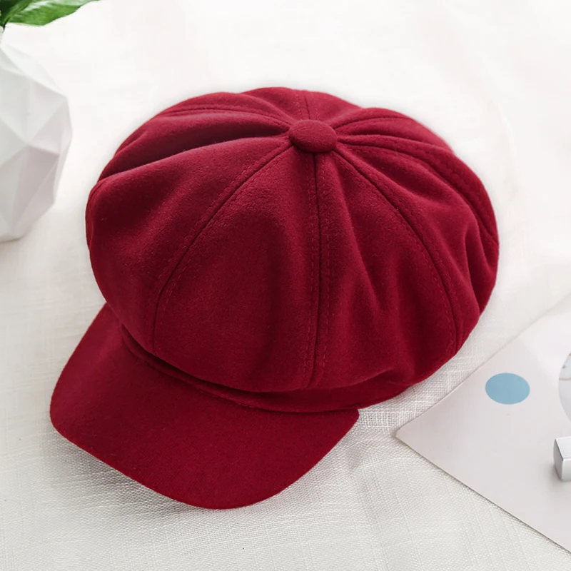 

Women Wool Cotton Blend Berets Winter Autumn Octagonal Beret Caps Stylish Artist Painter Newsboy Hats Black Grey Beret Hats
