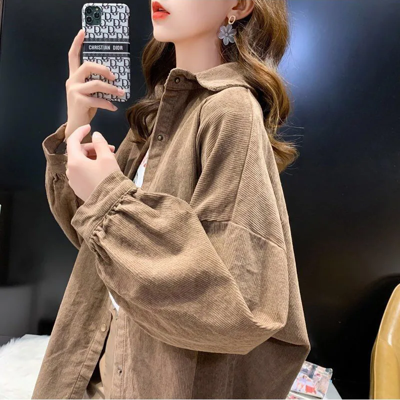 

New Khaki Women Shirt Female Oversize Blouse Korean Style Long Sleeve Collared Shirt Tops Outwear Vintage Black Femme Blusas XXL