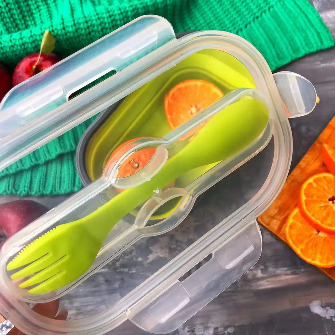 800 мл силиконовые Bento Ланч-бокс прямоугольник складной пищевой Ланч-бокс портативный контейнер для еды Bento школьный контейнер для еды для детей