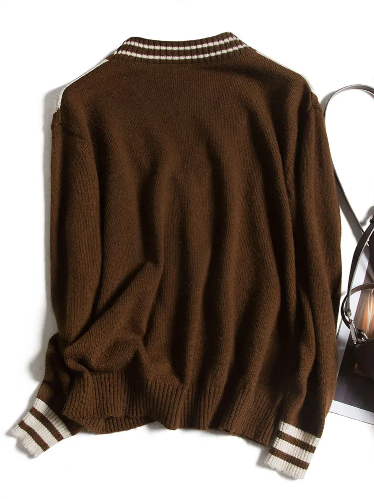 

Cardigan Cashmere Vintage 72.8% Wool+17.2% Single Breasted V-Neck Woman Sweaters Long Sleeve Top Women Design Knit Korea