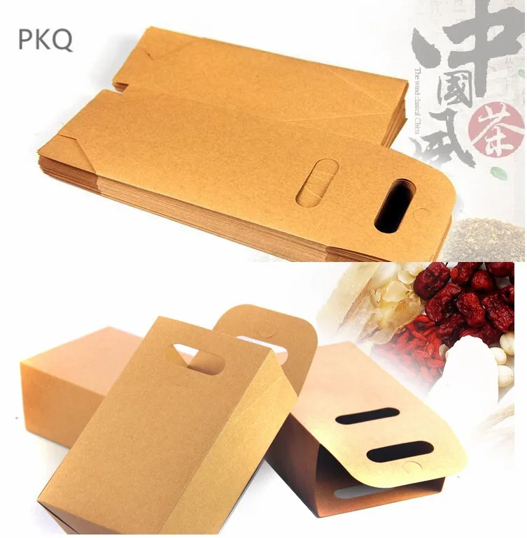 Бумажная коробка с прозрачным окном для чая и продуктов питания с ручкой для переноски, коричневая картонная упаковка для сухофруктов.