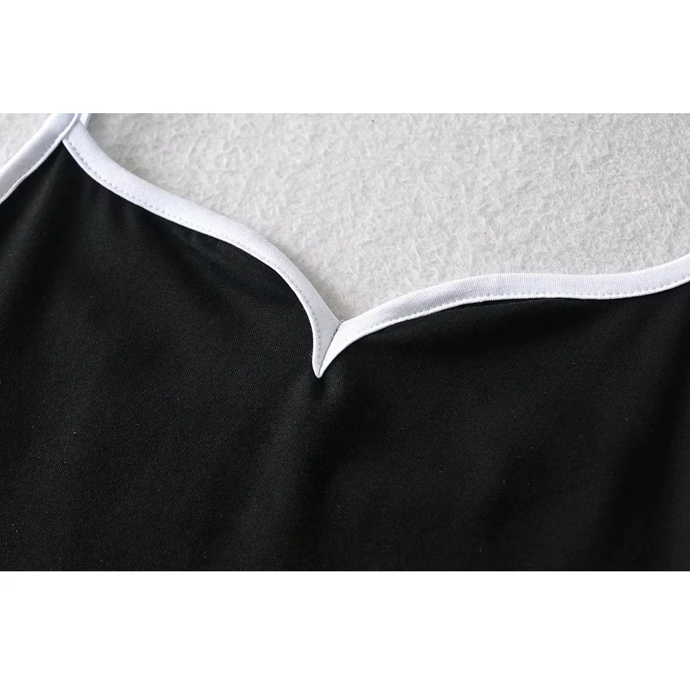 

Tight dress sexy slim fit small open V-neck contrast color splicing waist sexy suspender dress