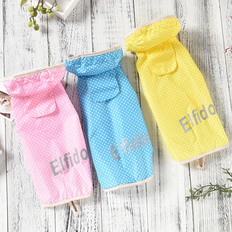 Светоотражающий плащ в горошек с милым большим золотистым ретривером